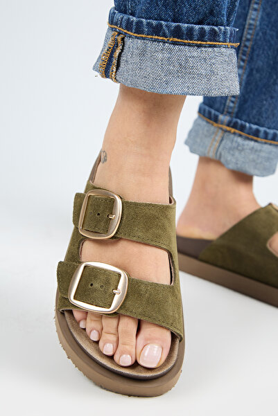 Manijero Papuci de damă din piele cu platformă Irene kaki