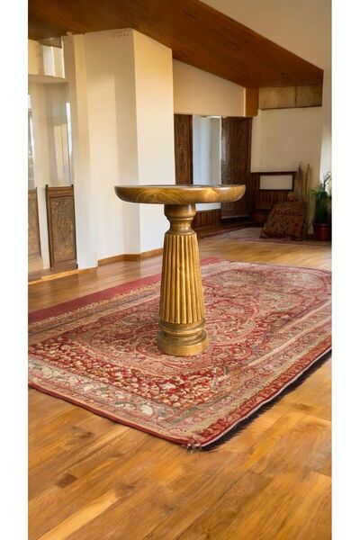 Simillo Home&Living Wooden Ahşap Tekli Mantar Yan Sehpa Modern Tütün Renk Fiskos