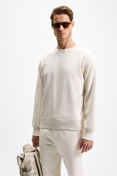 GRIMELANGE Bonell Men's 100% Cotton Relaxed Crew Neck Long Sleeve Ecru Sweatshirt
