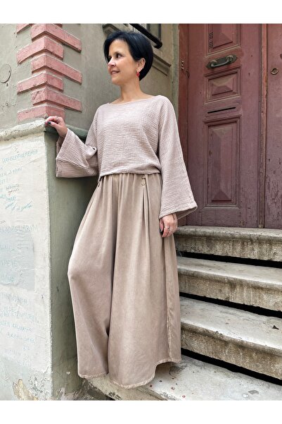 Bohoyasam Kadın Bol Paça Pantolon, Pamuklu Salaş Pantolon, Yazlık Rahat Pantolon, Bohem Geniş Paça Pantolon