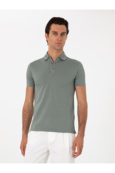 Cacharel Çağla Green Slim Fit Polo Neck Cotton Basic T-Shirt 50300934 -Vr016
