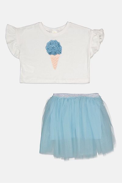 Miss Kids Girl 2 Pieces Textured Top With Skirt Set, Multicolor
