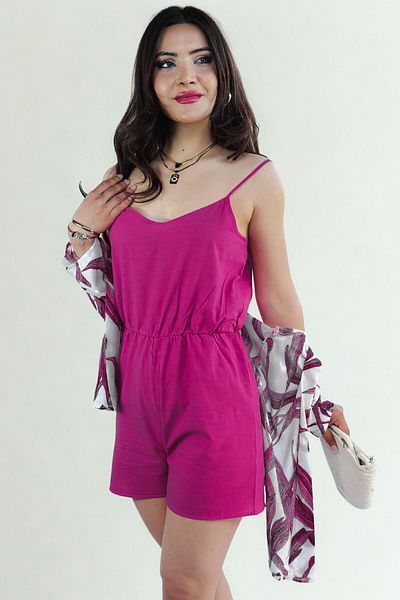Kübra Tekstil Women's V-Neck Rope Strap Jumpsuit with Shorts/Shorts,Women's V-Neck Rope Strap Jumpsuit