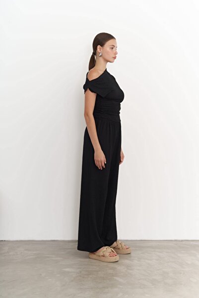 MAI STUDIOS CO. Sona fekete aszimmetrikus blúz nadrág szett