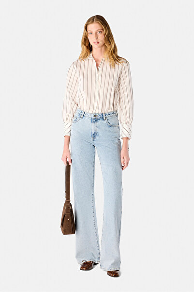 W Collection BEYAZ HAKİM YAKA UZUN KOLLU ÇİZGİLİ GÖMLEK