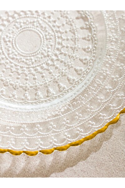 LC Waikiki Yellow Patterned Glass Cake Plate Set of 4 21 cm