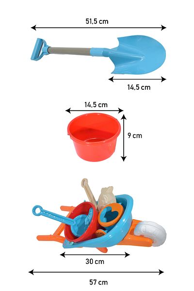 Waldern Toys Wheelbarrow Hand Shovel Beach Sand Bucket Play Set with Accessories
