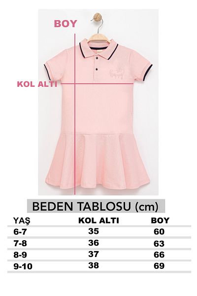MK Mukko Kids Girl's Polo Neck Flared Ruffled Embroidered Cotton Summer Short Sleeve Dress