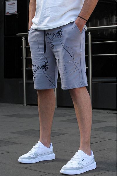Madmext Men's Gray Patterned Comfortable Shorts 5499
