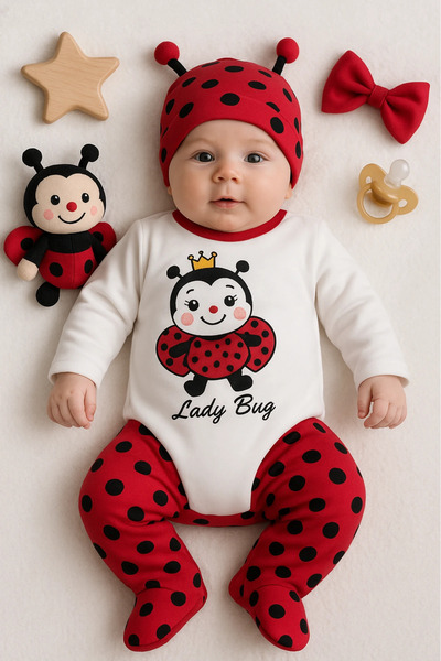 HAVUÇ BEBEK Minibird Cute Printed Hat 3-Piece Baby Set