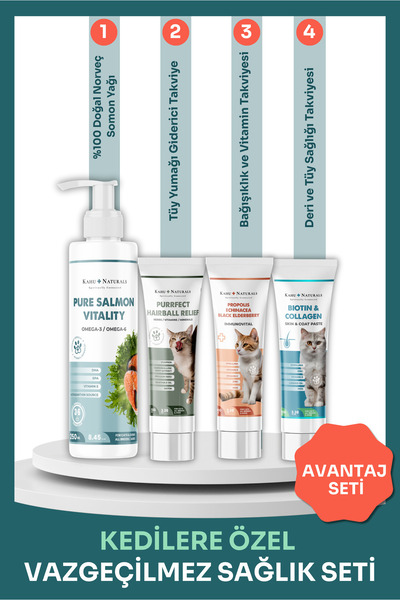 Kahu Naturals Spiritually Connected Kedi Sağlık Seti 4'lü, Tüy Yumağı Gideric...