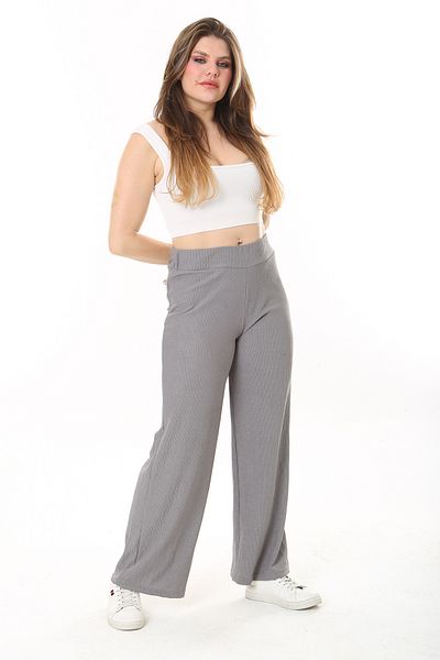 Şans Women's Large Size Gray Elastic Waist Wrap Pants 65N37888