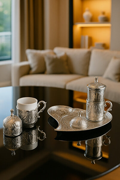 Arma House Ottoman Series Tepsili Gümüş Renkli Tek Kişilik Kahve Fincan Seti ...