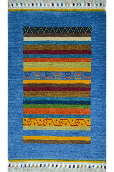 Handmade El Dokuma Mavi Renk Yün Tribal Halı