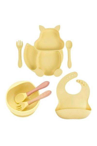 Empria Set Complet Din Silicon Fara Alergeni Pentru Diversificare Bebe, Galben