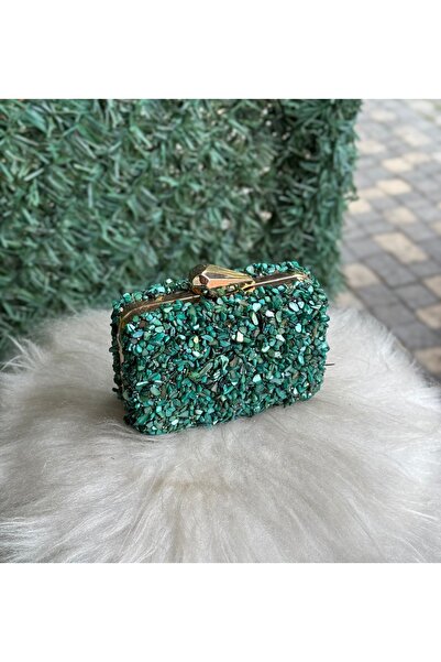 fg collection Abiye Su Yeşili Taşlı Mini Çanta