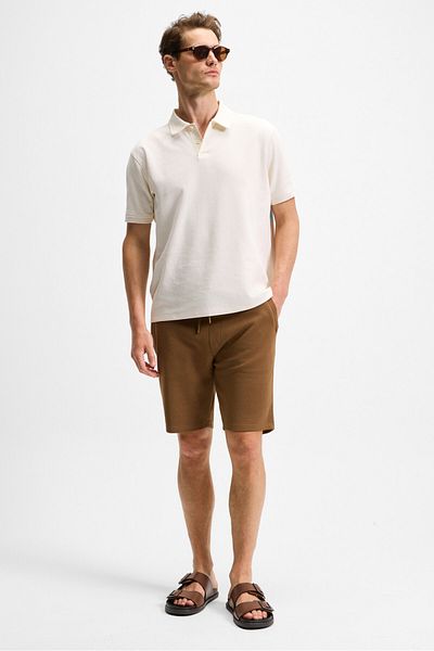 GRIMELANGE Camillo Men's Pocket Zippered Elastic Waist Brown Shorts & Bermuda