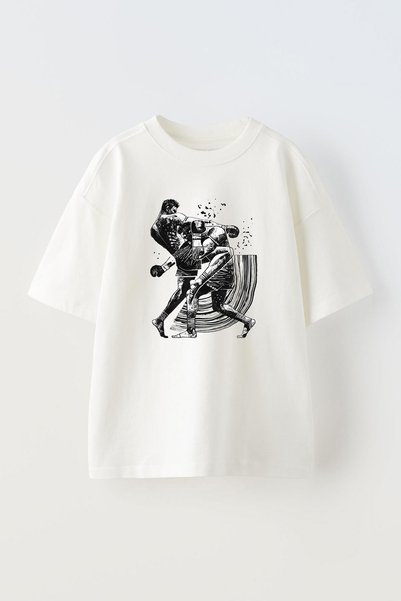 THEWERT Unisex Reebok Combak Design Štampano Pamuk Bela Oversize kroj T-shirt
