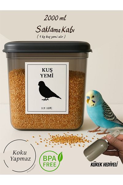 Dem Home Anthracite Plastic Organizer Bird Food Storage Container 2000 Ml