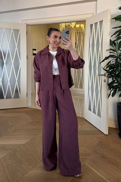 Tuba Butik Striped Shirt Pants Women's Set