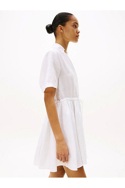 Tommy Hilfiger Women's White Pure Linen Mini Shirt Dress