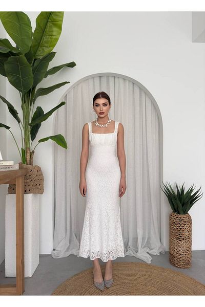 conconmoda Angel Lace Thick Strap Long Dress