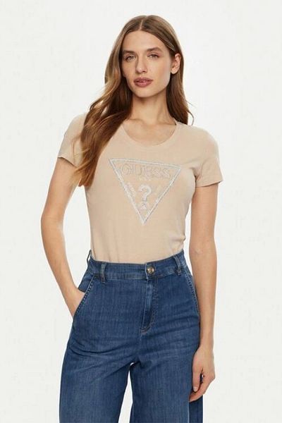Guess Ss Cn Shiny Triangle Tee Kadın Bej T-shirt W5rı11j1314-a90f
