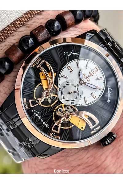 Fiesta Black Color, Auto(Without Battery), Cord Case Steel, Vip Special Series Men's Wristwatch with Bracelet Gift