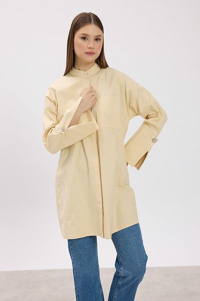 Birgül Bektaş Cream Judge Collar Detailed Pocket Tunic