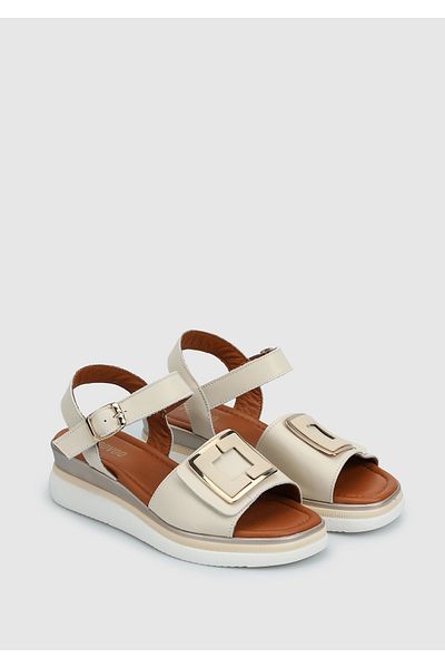 Provoq Ecru Leather Women's Flat Sandals