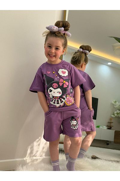KİDSPİTİRCİK Purple Kuromi Printed Shorts Suit