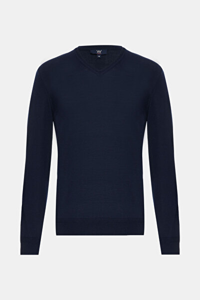 W Collection LACİVERT V YAKA UZUN KOLLU KAZAK