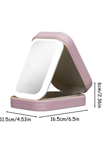 Flippy Cosmetic Bag with LED Mirror, 3 Light Modes, USB Charging, Pink, 16.5x11.5x6 cm