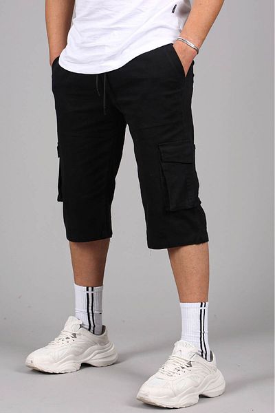 Madmext Μαύρο ανδρικό σορτς Capri Pocket Gabardine Cargo 5754