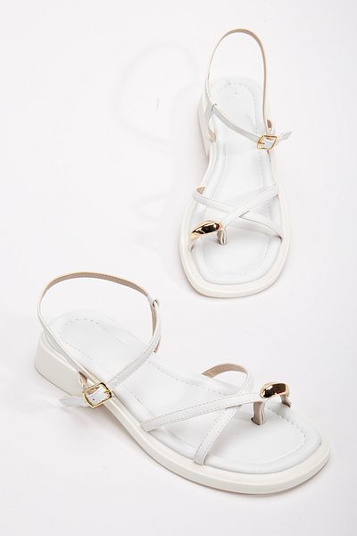 LUCY Women's White Gold Buckle Sandals