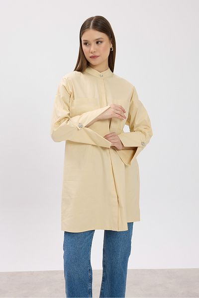 Birgül Bektaş Cream Judge Collar Detailed Pocket Tunic