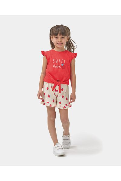 Minipodyum Girl's Front Tie T-Shirt Shorts Knitted Muslin Summer Double Set