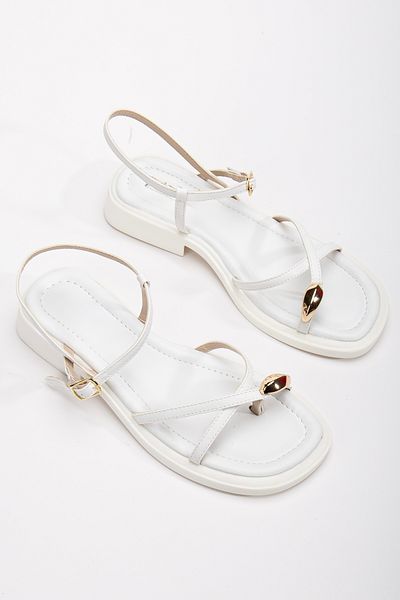LUCY Women's White Gold Buckle Sandals