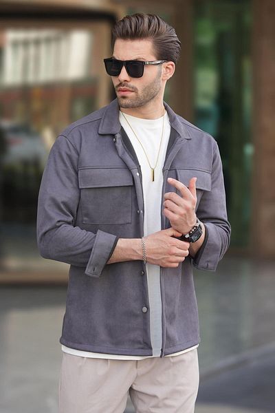 Madmext 6748 Model Smoked Shirt Jacket - Detailně do kapsy