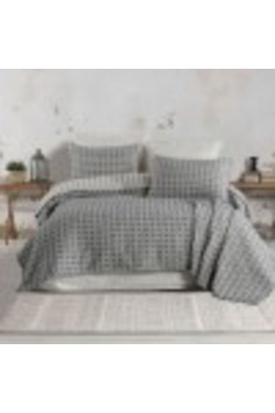 Şaheser Cuvertura bumbac jacquard 240x260cm + 2 fete de perna, Saheser Home, PIA Antracit