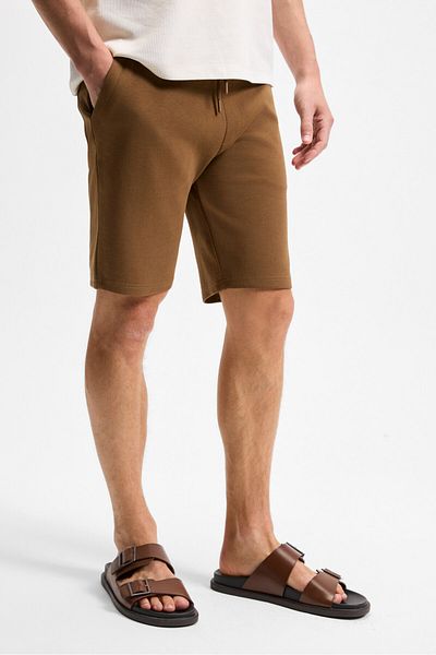 GRIMELANGE Camillo Men's Pocket Zippered Elastic Waist Brown Shorts & Bermuda