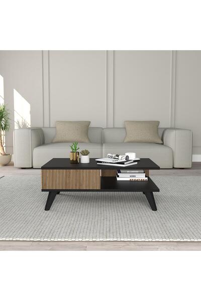 Bimossa O1220 Lisa Orta Sehpa 83 Cm Siyah Sepet Modern Salon Sehpası Depolama Alanlı Orta Masa Sehpa