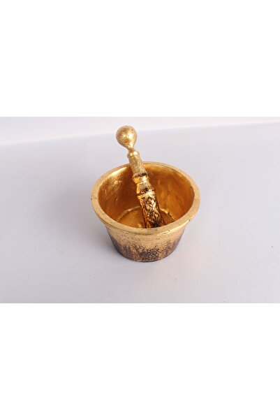 Muratoğlu Home Eskitme Altın Renk Ayaklı Dekoratif Havan 11x 9 cm Şık Tasarım