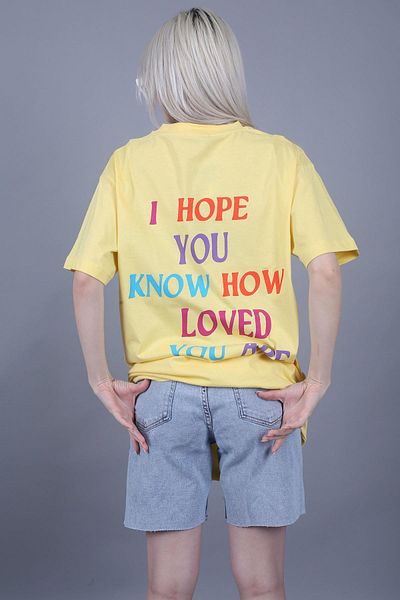 Madmext Gelb bedrucktes Oversize-Damen-T-Shirt mit Rundhalsausschnitt