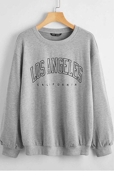 Madmext Mad Girls Grau bedrucktes Oversize Damen Sweatshirt Mg780