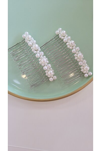GÜLPEŞE 2 Pieces Pearl Flower Metal Comb Buckle