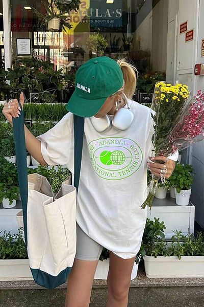 Madmext Ecrugrün bedrucktes, weit geschnittenes Damen-T-Shirt Mg1652