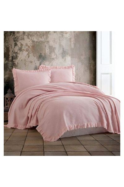 Şaheser Duvet cover set + 2 pillowcases with ruffle, 100% cotton, 220 x 240 cm, Estila powder pink