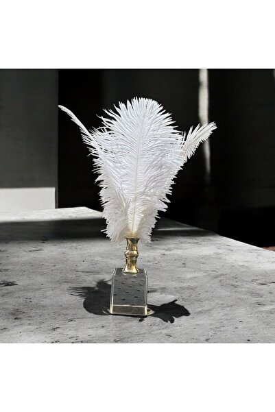 Peramari Dekoratif Küçük Boy Küp Kristal Cam Deve Kuşu Tüyü Beyaz Gold