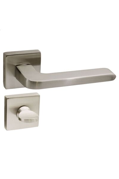 Badem10 Buton de ușă pentru baie WC cu insignă pătrată Paris pentru utilizare la dreapta sau la stânga satinată (1 set)